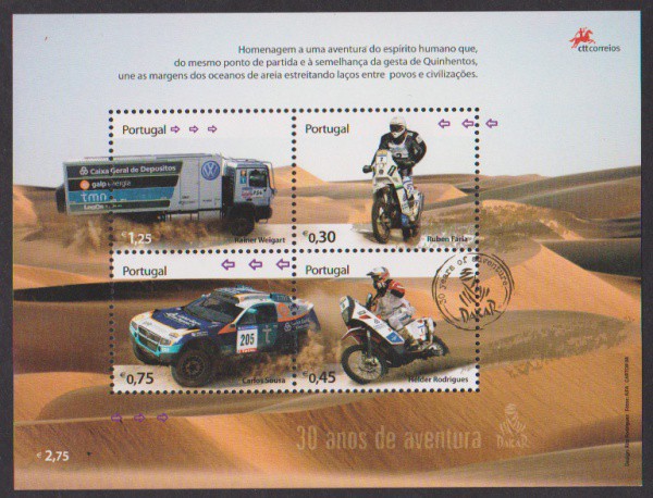 Portugal - Bloco sem carimbo alusivo ao tema motocicletas!