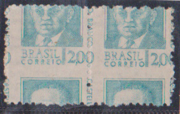 Brasil - Selo regular Castelo Braco em prova na cor azul. Par horizontal com deslocamento da denteaç