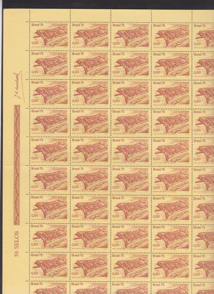 Brasil 1975 -  Fortes dos Reis Magos. Folha completa de 50 selos sem carimbo com goma!