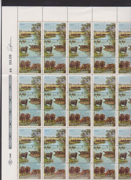 Brasil 1984 - Búfalos do Marajó. Folha completa com 45 selos sem carimbo com goma!