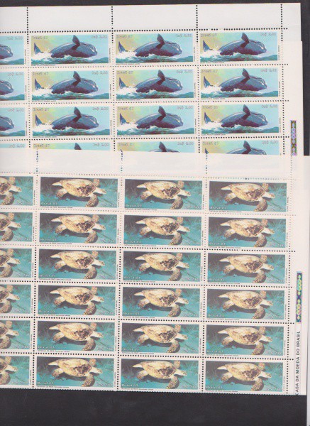 Brasil 1987 - Fauna com baleia e tartaruga. em folhas completa de 44 selos sem carimbo com goma!