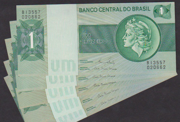 Brasil - Seleção de 5 cédulas de 1 cruzeiro em estado flor de estampa!
