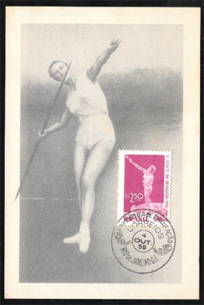 1959 - Jogos da Primavera. Máximo postal com selo, cartão e carimbo do 1º dia de circulação!