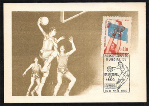 1959 - Basquetebol. Máximo postal com selo, postal e carimbo comemorativo!