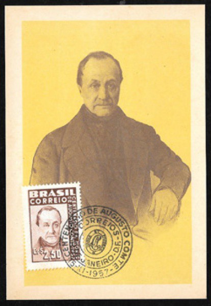 1957 - Augusto Comte. Máximo postal com selo, cartão e carimbo!