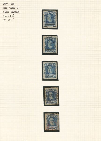 Selos do Brasil - Império - D.Pedro - 50 Réis - Barba Branca - 5 Selos - 1877/8
