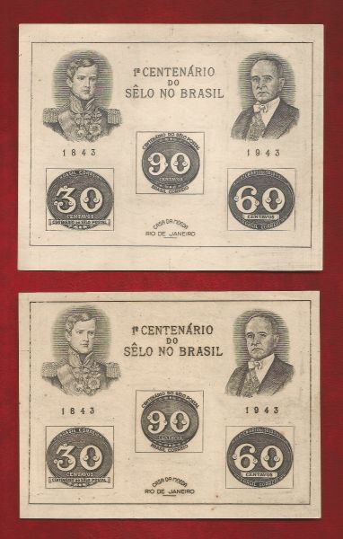 Blocos do Brasil - Centenário do Selo no Brasil - B.7H e B.8H - Tamanho Grande e Tamanho Pequeno - N