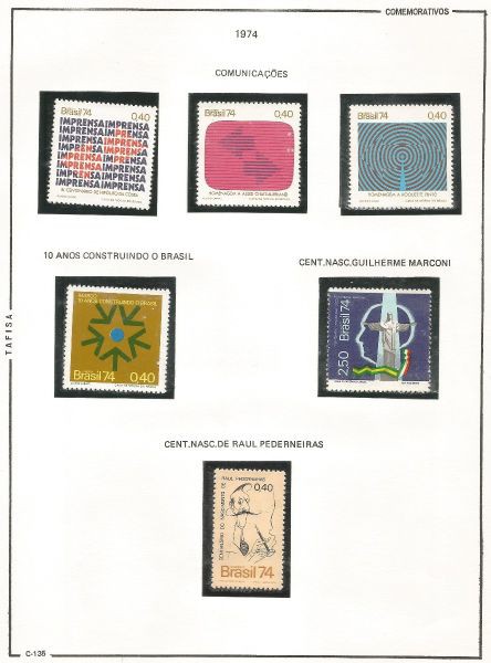 Selos do Brasil - Parte de uma Coleção de Selos Comemorativos do Brasil - 6 Selos