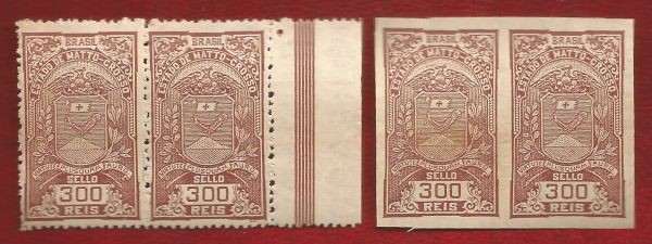 Estampilha - Selo Fiscal - Mato Grosso - 2 Pares - Novos - Perfeitos - Par Com e Sem Picote