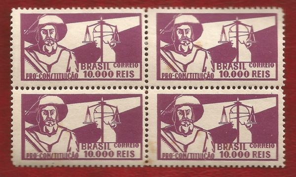 Selos do Brasil - Quadra - Revolução - 10.000 Réis - Pequena mancha no verso - RHM 2013 2ª coluna R$