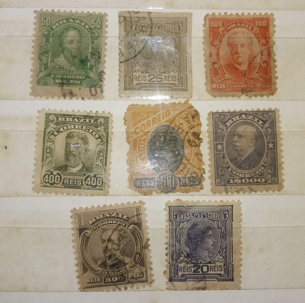 8 Selos Brasil diferentes todos de réis, Raros valores - 1000/400/200/100/50/30/25/20 Réis