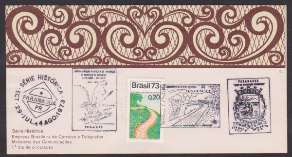 Brasil 1973 - Estrada da Graciosa. FDC completo com selo e carimbos comemorativos! Valor de catálogo
