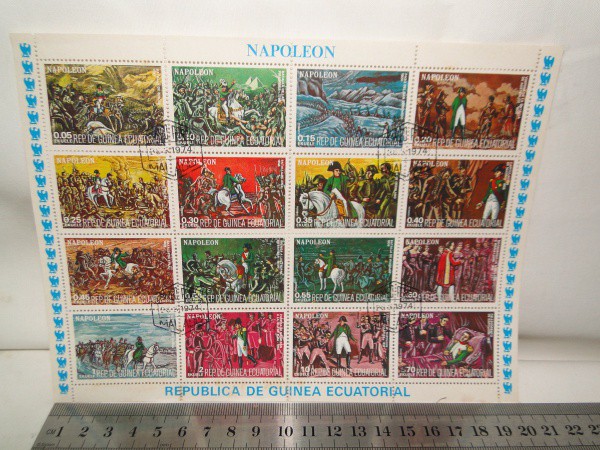FOLHA COM 16 SELOS DE GUINÉ EQUATORIAL, COM A CAMPANHA, GUERRAS E VIDA DE NAPOLEÃO BONAPARTE