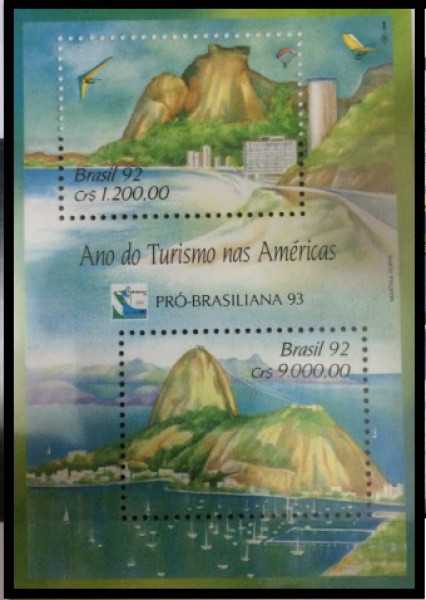 BRASIL - BLOCO  EM ESTADO MINT DE CONSERVAÇÃO ANO 1992  RHM - B 93  - ANO DO TURISMO NAS AMÉRICAS !