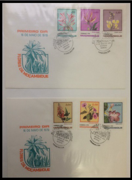 MOÇAMBIQUE - PARTE DE UMA COLEÇÃO COM SELOS E ENVELOPES EM ESTADO MINT DE CONSERVAÇÃO ! TEMA  FLORA