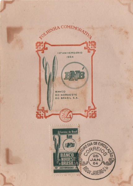Folhinha Comemorativa 10º Aniversário do Banco do Nordeste do Brasil S.A. Janeiro de 1964. Preserva