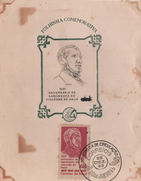 Folhinha Comemorativa 150º Aniversário de Nascimento do Visconde de Mauá. Dezembro de 1963. Preserva