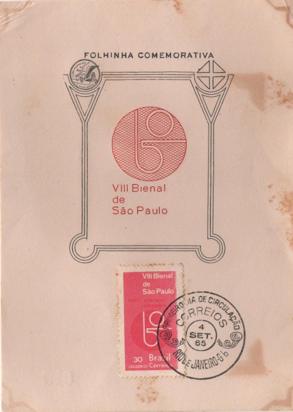 Folhinha Comemorativa VIII Bienal de São Paulo. Setembro de 1965. Preserva selo e carimbo. MBC