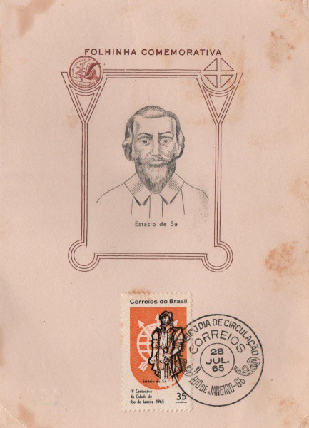 Folhinha Comemorativa IV Centenário da Cidade do Rio de Janeiro. Estácio de Sá.  Julho de 1965. Pres