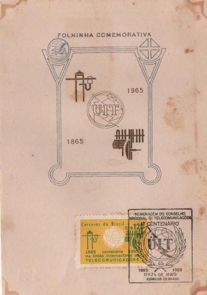 Folhinha Comemorativa Centenário da União Internacional da Telecomunicações.  Maio de 1965. Preserva