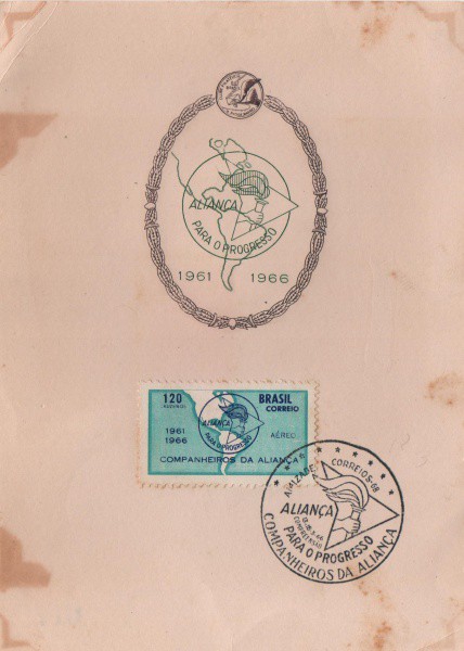 Folhinha Comemorativa Companhia da Aliança para o Progresso.  Março de 1966. Preserva selo e carimbo