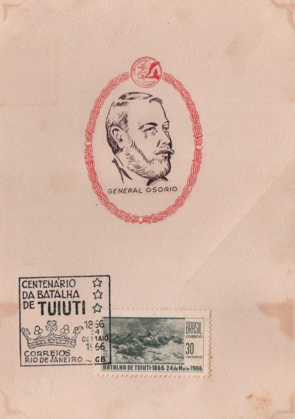 Folhinha Comemorativa Centenário da Batalha de Tuiuti. General Osório.  Maio de 1966. Preserva selo