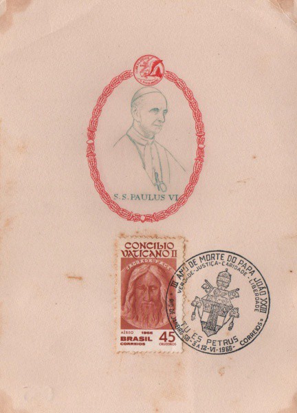 Folhinha Comemorativa II Ano de Morte do Papa João XXIII.  junho de 1966. Preserva selo e carimbo. M