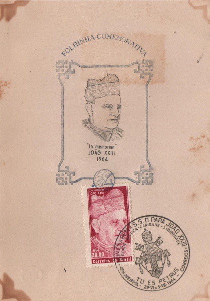 Folhinha Comemorativa In Memorian João XXIII. Julho de 1964. Preserva selo e carimbo. MBC