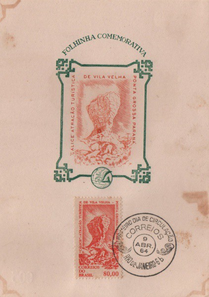 Folhinha Comemorativa Cálice de Atração Turística. Abril de 1964. Preserva selo e carimbo. MBC