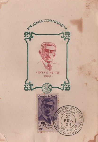 Folhinha Comemorativa Coelho Neto. Fevereiro de 1964. Preserva selo e carimbo. MBC