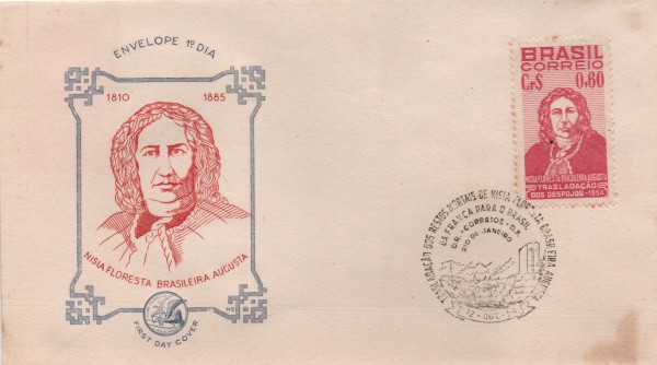 Envelope Comemorativo Nisia Floresta Brasileira Augusta. Outubro de 1954. Preserva selo e carimbo. M