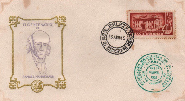 Envelope II Centenário de Samuel Hahnenainn. Abril de 1955. Preserva selo e carimbo. MBC