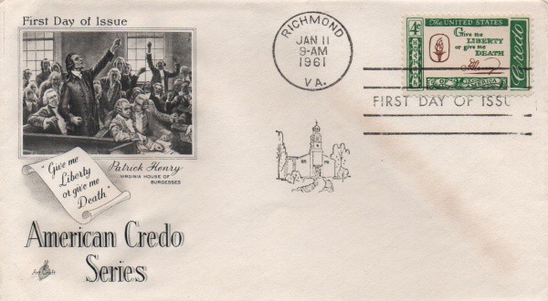 Envelope Comemorativo Série americana de credo. Janeiro de 1961. Muito bem conservado