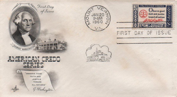 Envelope Comemorativo Série americana de credo. Janeiro de 1960. Muito bem conservado