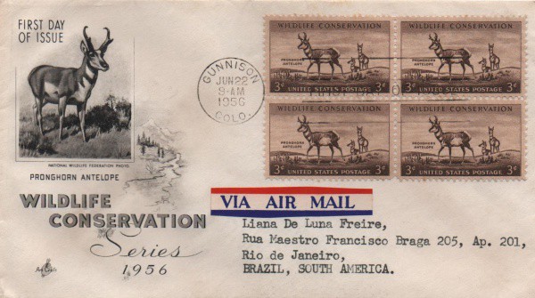 Envelope Comemorativo Serie Conservação da Vida Selvagem. Junho 1956. Muito bem conservado