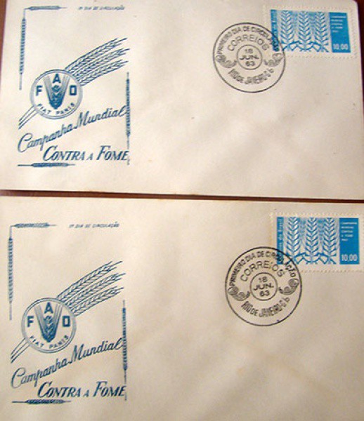 FILATELIA  ENVELOPE  02  CAMPANHA MUNDIAL CONTRA A FOME  1963  PRIMEIRO DIA DE CIRCULAÇÃO  BEM
