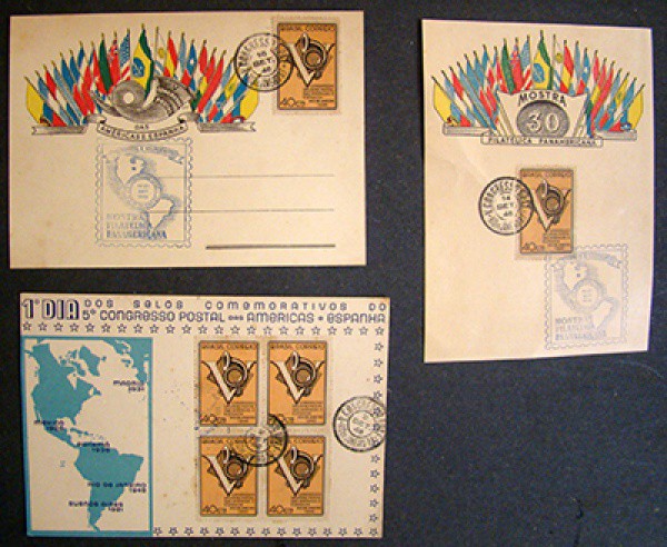 FILATELIA 03 FOLHINHAS MOSTRA FILATELICA PANAMERICANA -CONGRESSO POSTAL DAS AMERICAS E ESPANHA BEM C