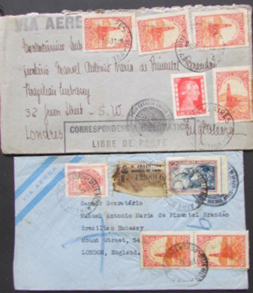 FILATELIA ENVELOPE DIPLOMÁTICO - 02 ENVIADO DA EMBAIXADA DO BRASIL NA ARGENTINA , PARA LONDRES CORRE