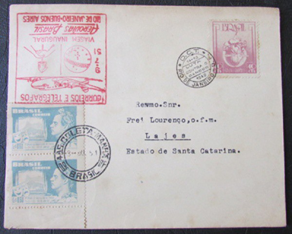 FILATELIA ENVELOPE PROPAGANDA VIAGEM INAUGURAL AEROVIAS BRASIL RIO DE JANEIRO/BUENOS AIRES - 1951 BE