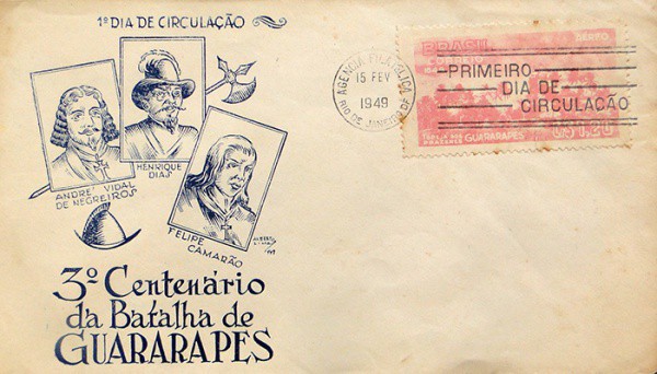 FILATELIA ENVELOPE 3º CENTENÁRIO DA BATALHA DOS GUARARAPES 1º DIA DE CIRCULAÇÃO 1949 BEM CONSERVADO