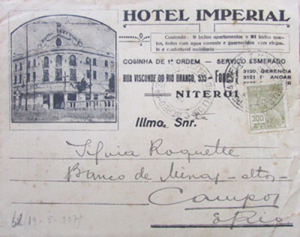 FILATELIA ENVELOPE PROPAGANDA HOTEL IMPERIAL NITEROI , RIO DE JANEIRO BEM CONSERVADO