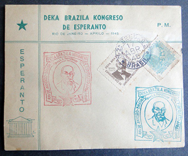 FILATELIA ENVELOPE - COMEMORATIVO 1º DIA DE CIRCULAÇÃO DEKA BRAZILA KONGRESO DE ESPERANTO 1945 BEM C