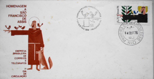 Homenagem a São Francisco de Assis - Primeiro dia de Circulação - Envelope e Selo - 4 de Outubro de