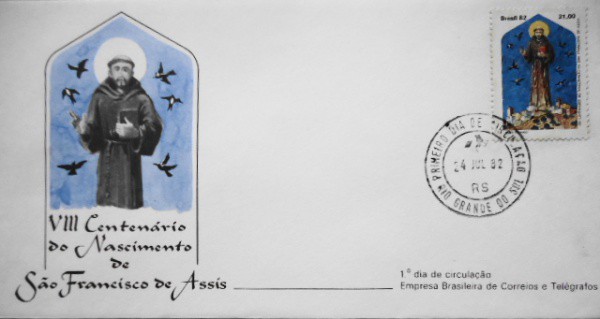 VIII Centenário do Nascimento de São Francisco de Assis - Primeiro dia de Circulação - Envelope e Se