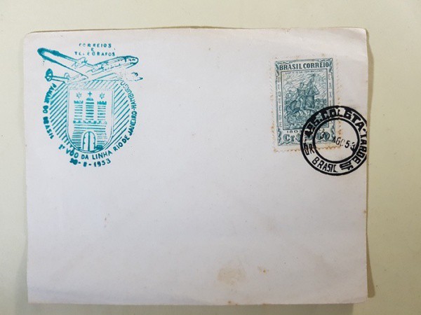 *Envelope com carimbo comemorativo do Primeiro Vôo da linha Rio  Hamburgo da Panair do Brasil, 1953
