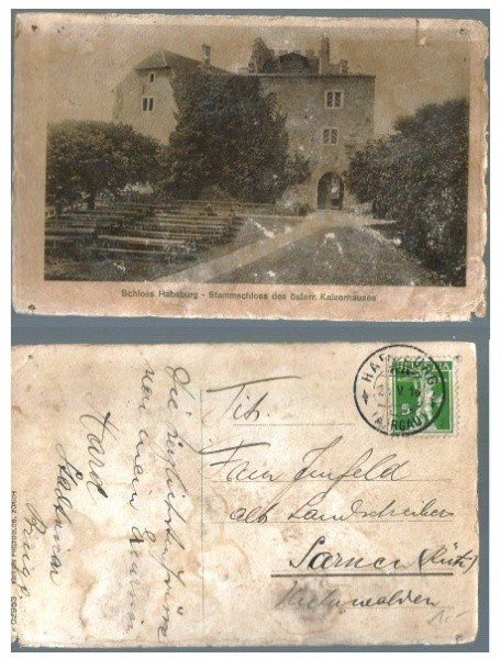 Cartão Postal Tipográfico: Schloss Habsburg - Stammschloss des österr. Kaiserhauses. Edition Photogl