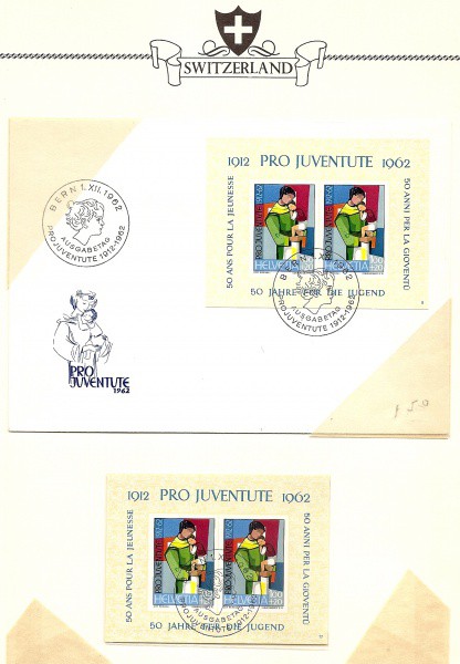 AV0378 - Bloco e FDC - Suiça - Selos Pro Juventude - 1962