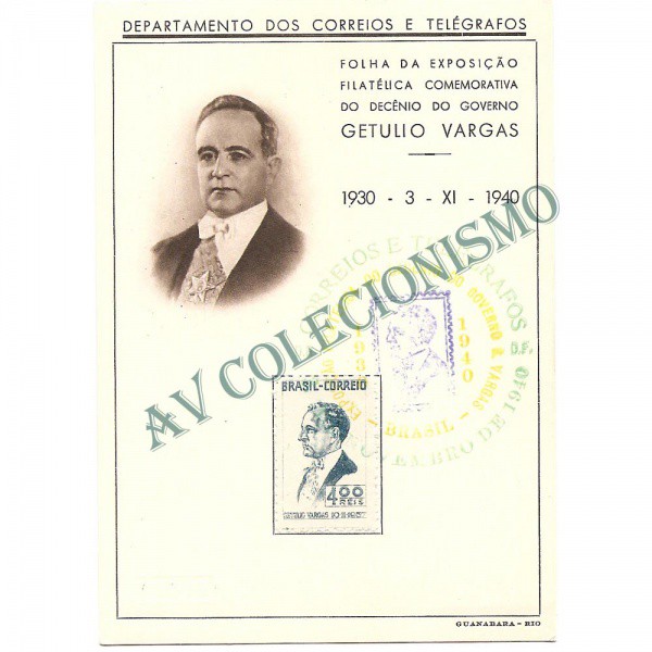 AV9004A - Folhinha Autorizada N FA-02-Getulio Vargas e Selo C-133 - Valor Catalogo RHM 2016 - U$ 400
