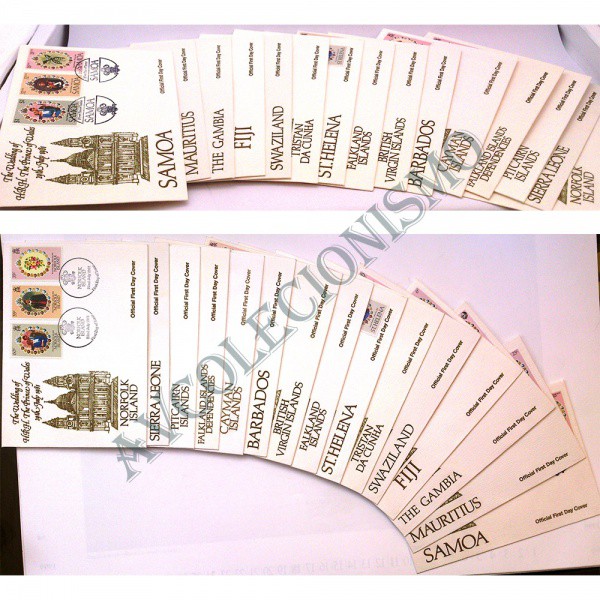 AV9413 - Conjunto com 15 envelopes das colônias inglesas em comemoração do casamento da Princesa Dia