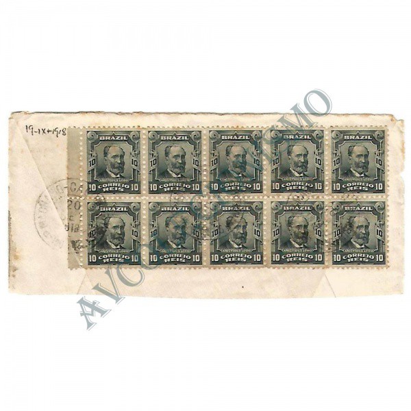 AV9496 - Fragmento com 10 selos Alegorias nº136 - 1918